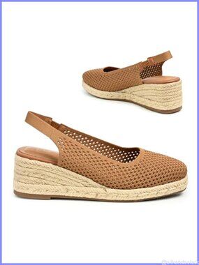 Knit Slingback Espadrille Wedge Closed Toe Elastic Back Strap Platform